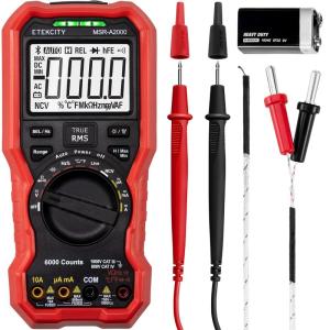 imageEtekcity Digital Multimeter Voltmeter Tester TRMS 6000 Counts AC DC Current Voltage Meter Amp Ohm Diode Capacitance Frequency Temperature NCV Resistance Red MSRA2000Upgrade