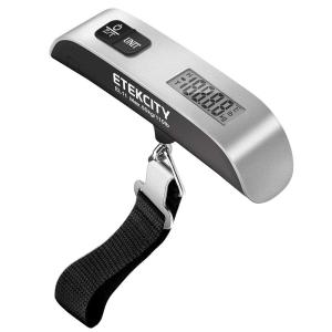 imageEtekcity Fishing Scale with Backlit LCD Display 110lb50kg Digital Electronic Hanging Hook Scale with Batteries and Carry Pouch Included Black NonSlip HandleAsh Silver