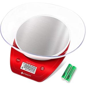 imageEtekcity Food Kitchen Scale With Bowl Digital Ounces and Grams for Cooking Baking Meal Prep Dieting and Weight Loss 11lb5kg Backlit DisplayChili Red