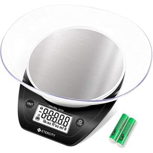 imageEtekcity Food Kitchen Scale With Bowl Digital Ounces and Grams for Cooking Baking Meal Prep Dieting and Weight Loss 11lb5kg Backlit DisplayDark Black