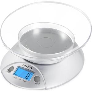 imageEtekcity Food Kitchen Scale With Bowl Digital Ounces and Grams for Cooking Baking Meal Prep Dieting and Weight Loss 11lb5kg Backlit DisplayStainless SteelGray