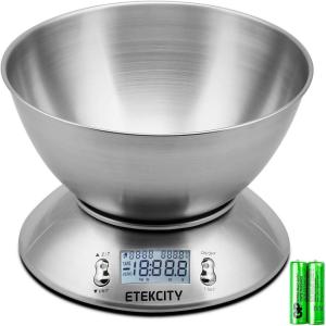 imageEtekcity Food Kitchen Scale With Bowl Digital Ounces and Grams for Cooking Baking Meal Prep Dieting and Weight Loss 11lb5kg Backlit DisplayStainless SteelSilver