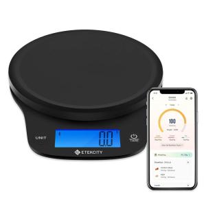 imageEtekcity Nutrition Smart Food Kitchen Scale Digital Ounces and Grams for Cooking Baking Meal Prep Dieting and Weight Loss 11 PoundsBluetooth BlackSmart Round Size