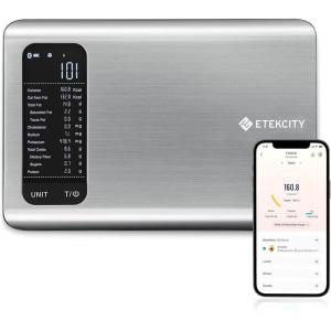 imageEtekcity Smart Food Kitchen Scale with Nutritional Calculator Free App with 19 Nutrients Tracking Calorie Marco Digital grams and ounces for weight loss Premium Stainless Steel 11lbBrushed Stainless Steel