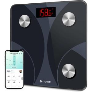 imageEtekcity Smart Scale for Body Weight Bathroom Digital Weighing Scale with BMI Body Fat Muscle Mass Accurate Bluetooth Home User Health Equipment Sync AppsSmaller Black