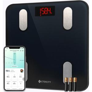 imageEtekcity Smart Scale for Body Weight Bathroom Digital Weighing Scale with BMI Body Fat Muscle Mass Accurate Bluetooth Home User Health Equipment Sync AppsBlackDeep