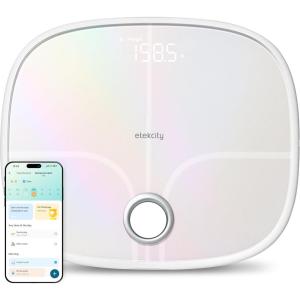 imageEtekcity Smart Scale for Body Weight Bathroom Digital Weighing Scale with BMI Body Fat Muscle Mass Accurate Bluetooth Home User Health Equipment Sync AppsRechargeable Rainbow White