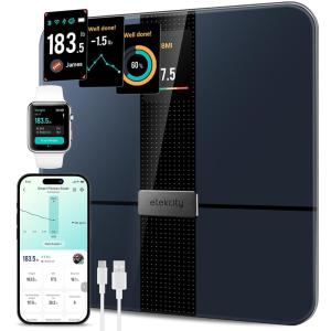 imageEtekcity Smart Scale for Body Weight Fat Digital Bathroom Weighing Machine for Accurate BMI Muscle Mass Composition Home Use Apple Health Compatible Fitness EquipmentColor ScreenBlack