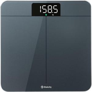 imageEtekcity Smart Rechargeable Scale for Body Weight BMI Fat Muscle Mass Digital Bathroom Scale with 13 Metrics Secret Mode Bluetooth Connect to Free Apps Rainbow WhiteGreyblue
