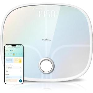 imageEtekcity Smart Rechargeable Scale for Body Weight BMI Fat Muscle Mass Digital Bathroom Scale with 13 Metrics Secret Mode Bluetooth Connect to Free Apps Rainbow WhiteRainbow White